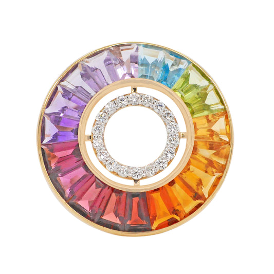 18K Gold Rainbow Gemstone Diamond Circle Ring