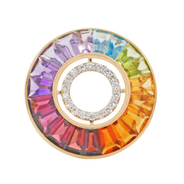 18K Gold Rainbow Gemstone Diamond Circle Ring