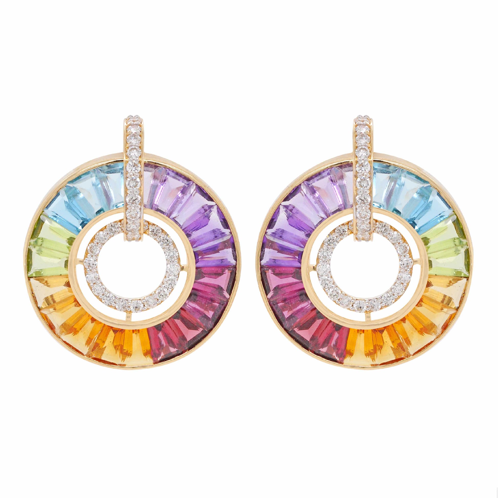 18K Gold Rainbow Channel-set Diamond Earrings
