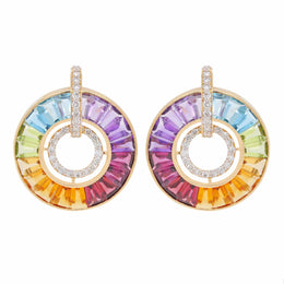 18K Gold Rainbow Channel-set Diamond Earrings