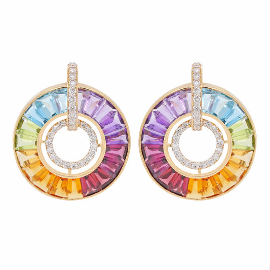 18K Gold Rainbow Channel-set Diamond Earrings