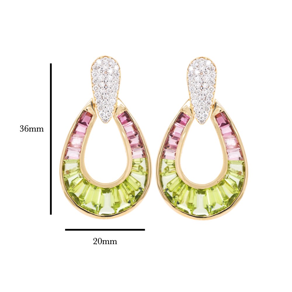 18k Gold Peridot Pink Tourmaline Diamond Raindrop Set - Vaibhav Dhadda Jewelry