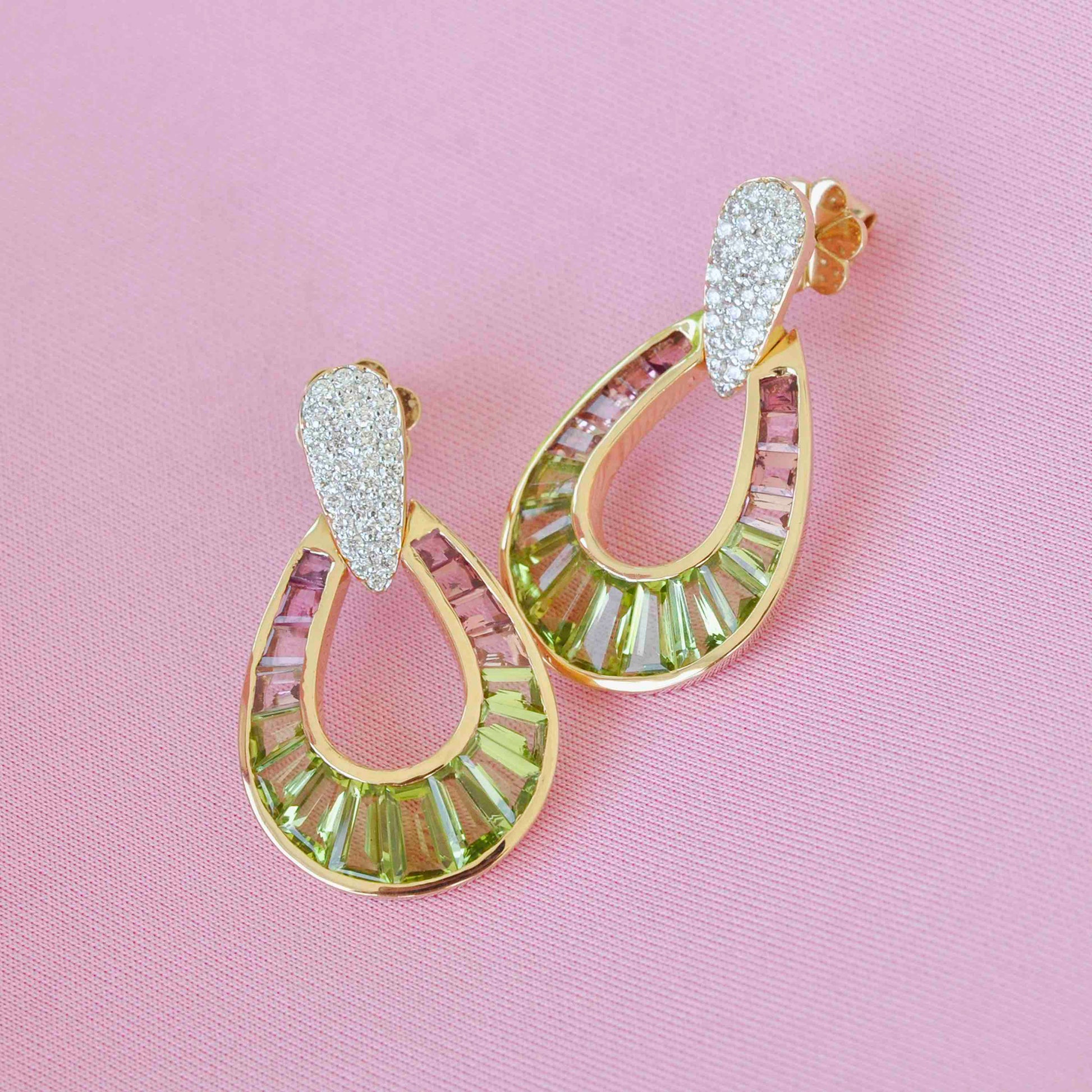 raindrop dangle drop earrings with colorful gemstones
