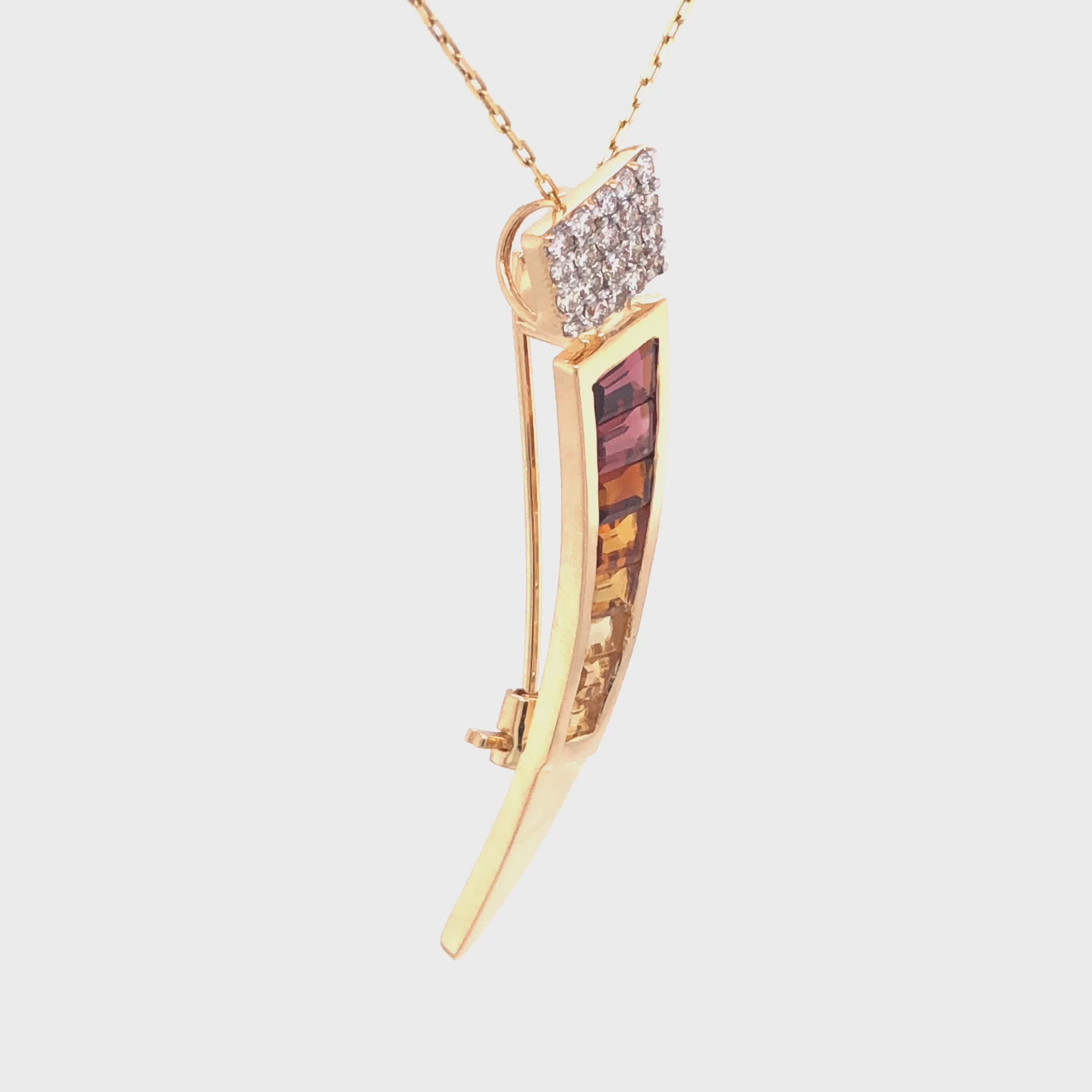 Stylish citrine necklace with baguette diamonds