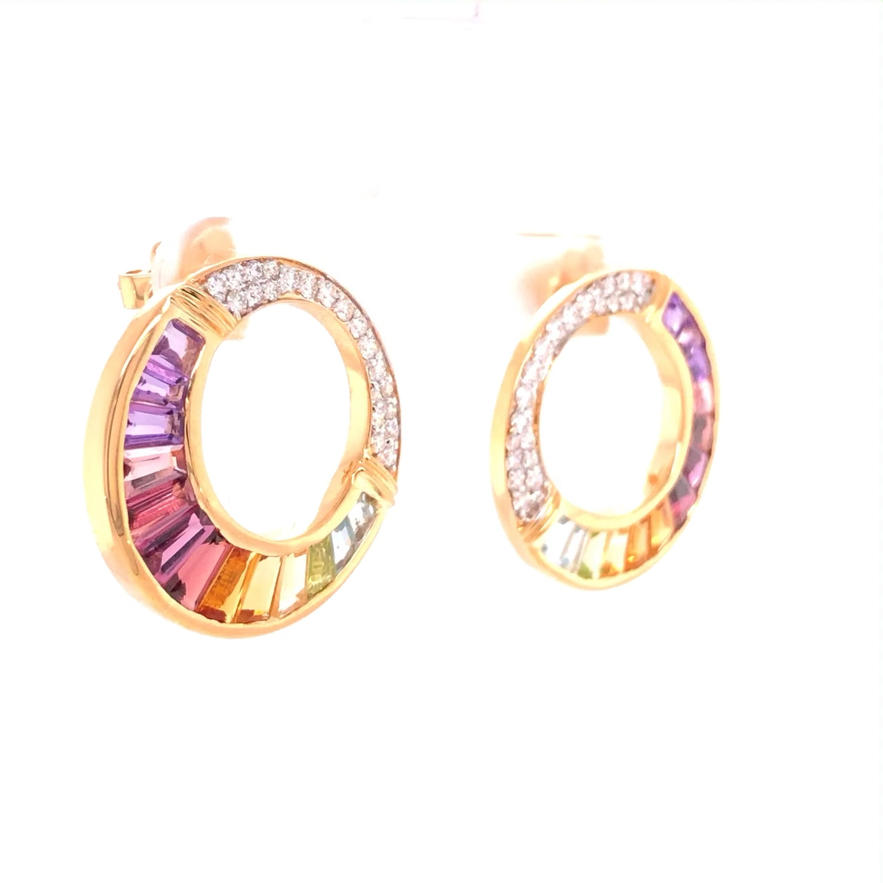 Buy 18K gold rainbow circular stud earrings online