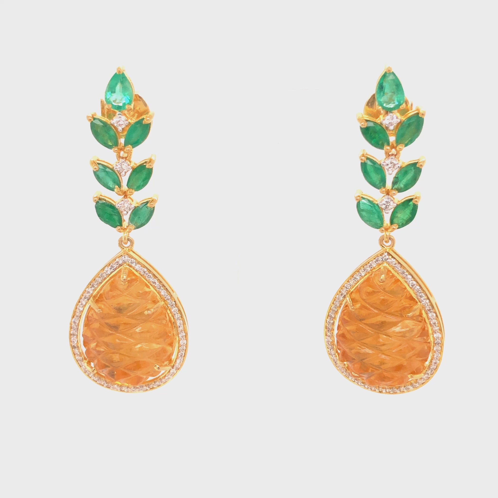 Dangle Earrings with Citrine and Emerald