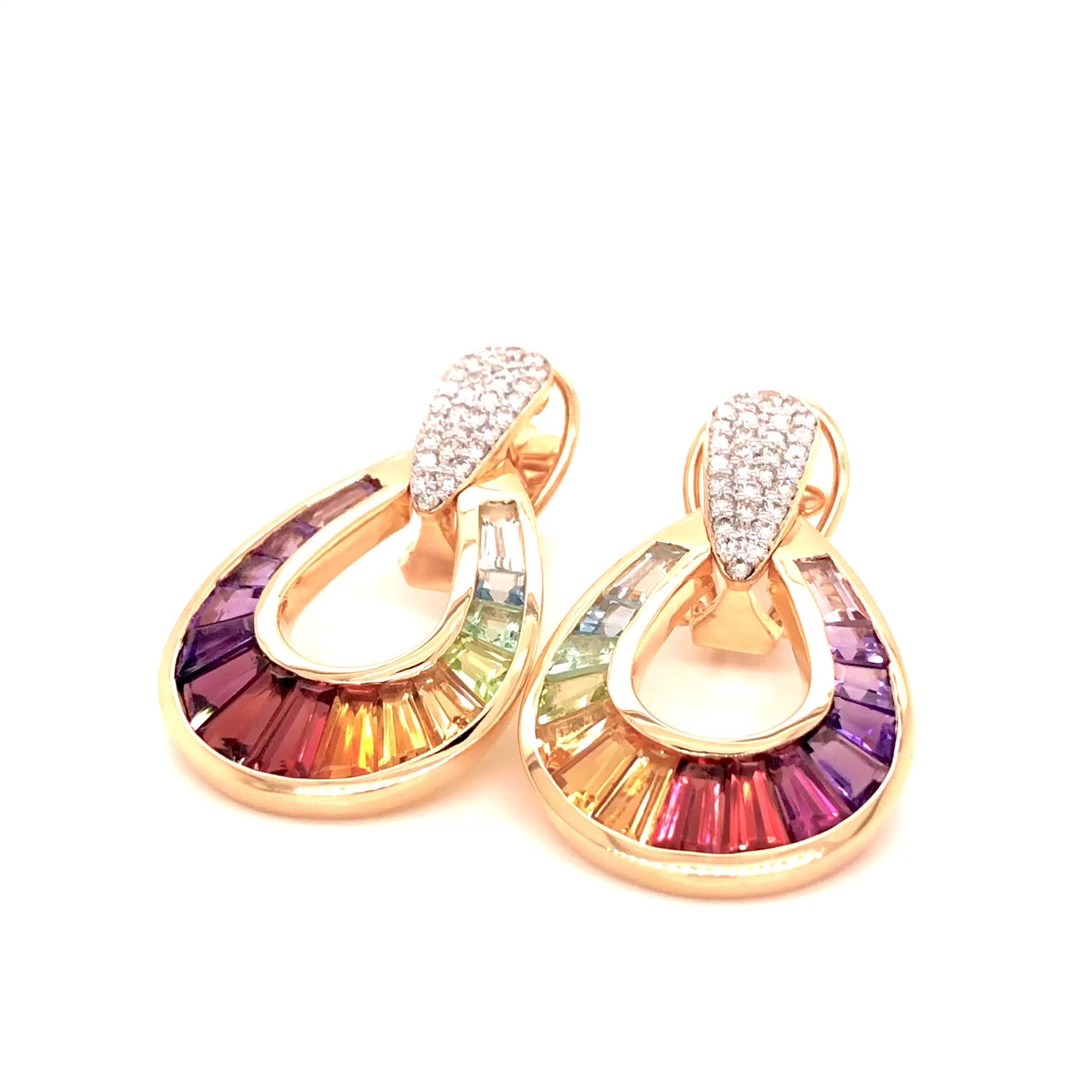 Buy 18K gold multicolor baguette earrings online