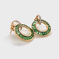 18K Gold Circle Tsavorite Taper Baguette Diamond Earrings