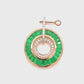 18K Gold Art Deco Emerald Diamond Circular Pendant