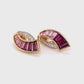 18k Gold Pink Tourmaline Baguette Diamond Sword Earrings