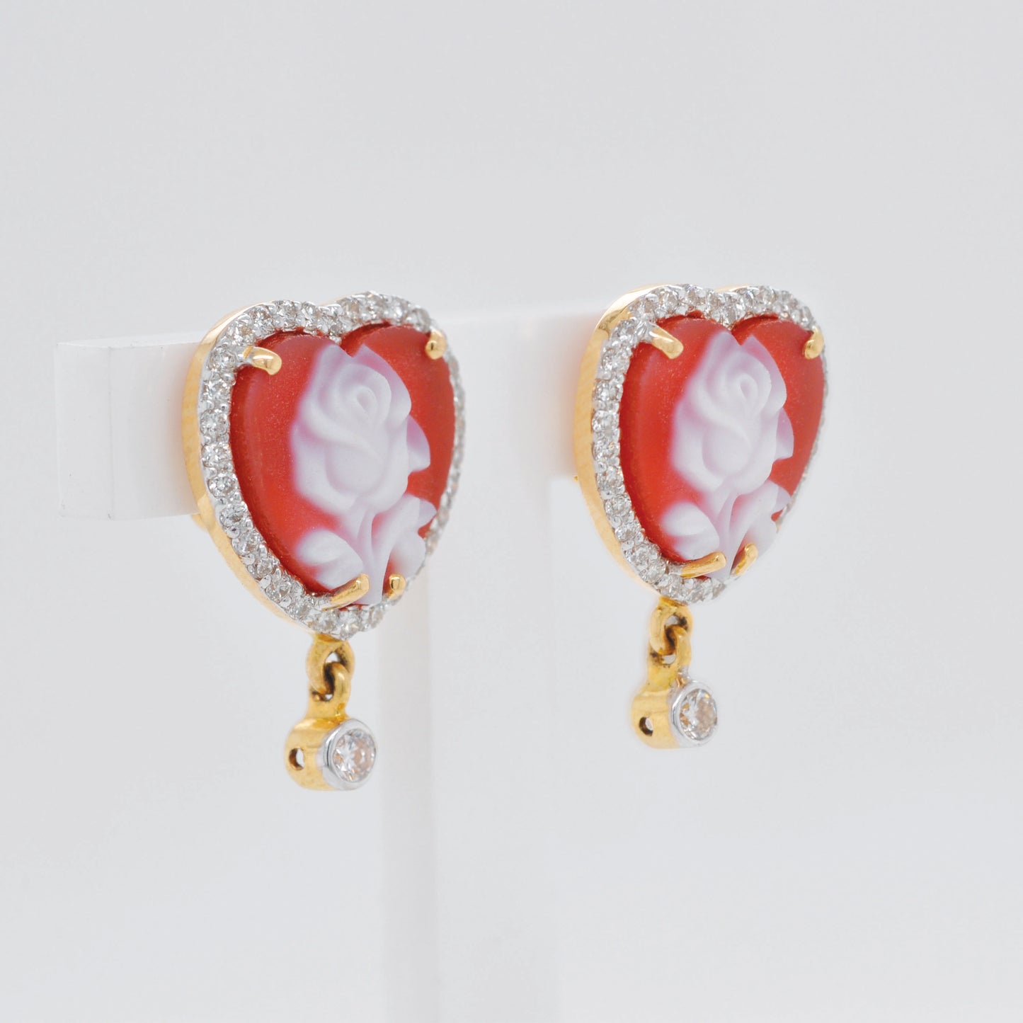 Cameo Flower Heart Stud Earrings