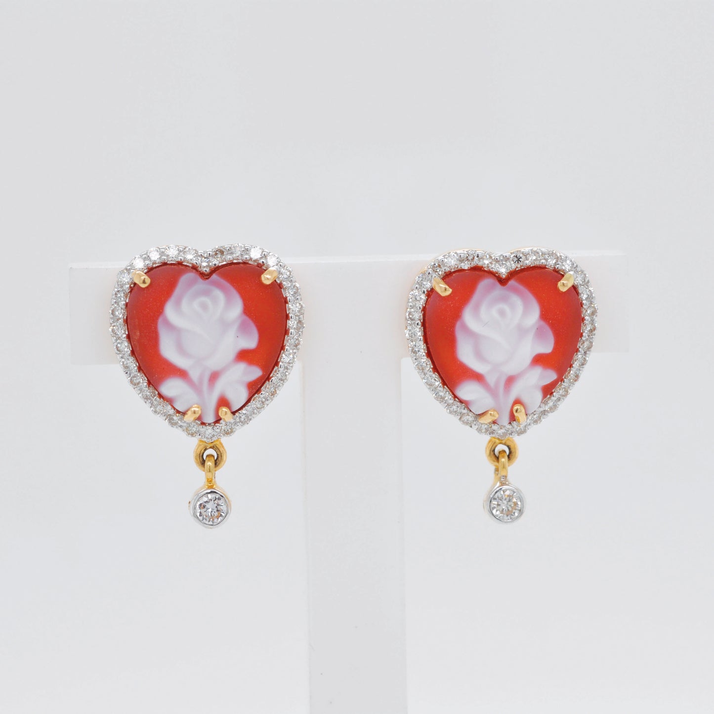 Cameo Flower Heart Stud Earrings