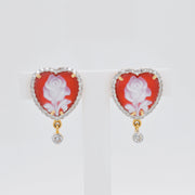 Cameo Flower Heart Stud Earrings