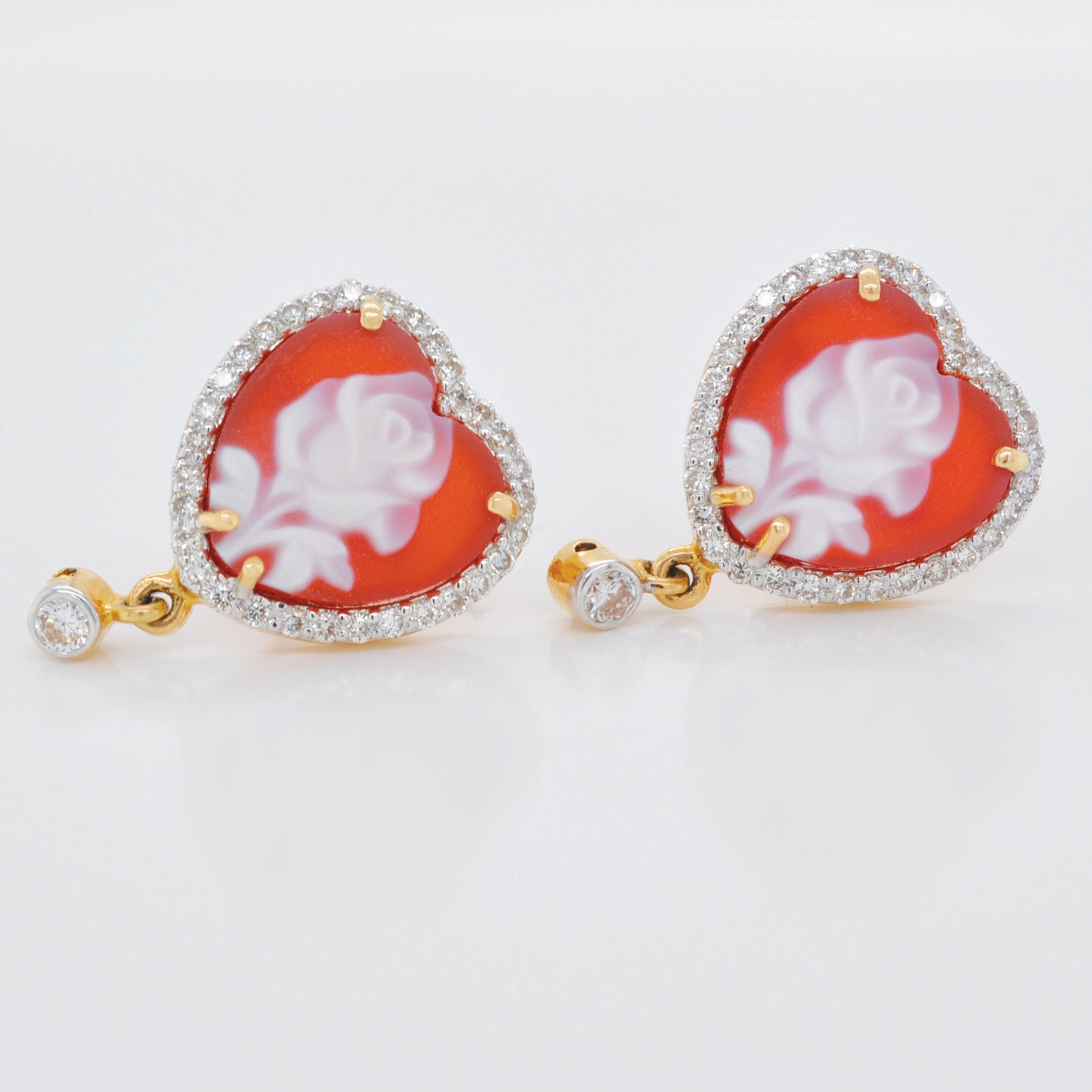 Cameo Flower Heart Stud Earrings