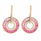 18K Gold Pink Tourmaline Circle Diamond Dangle Earrings