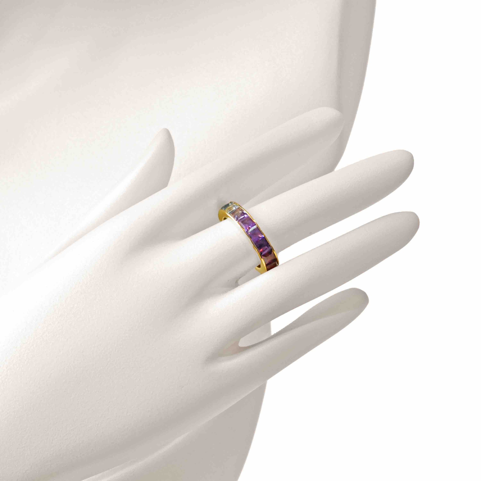 18K Gold Channel-Set Rainbow Gemstones Eternity Band Ring - Vaibhav Dhadda Jewelry