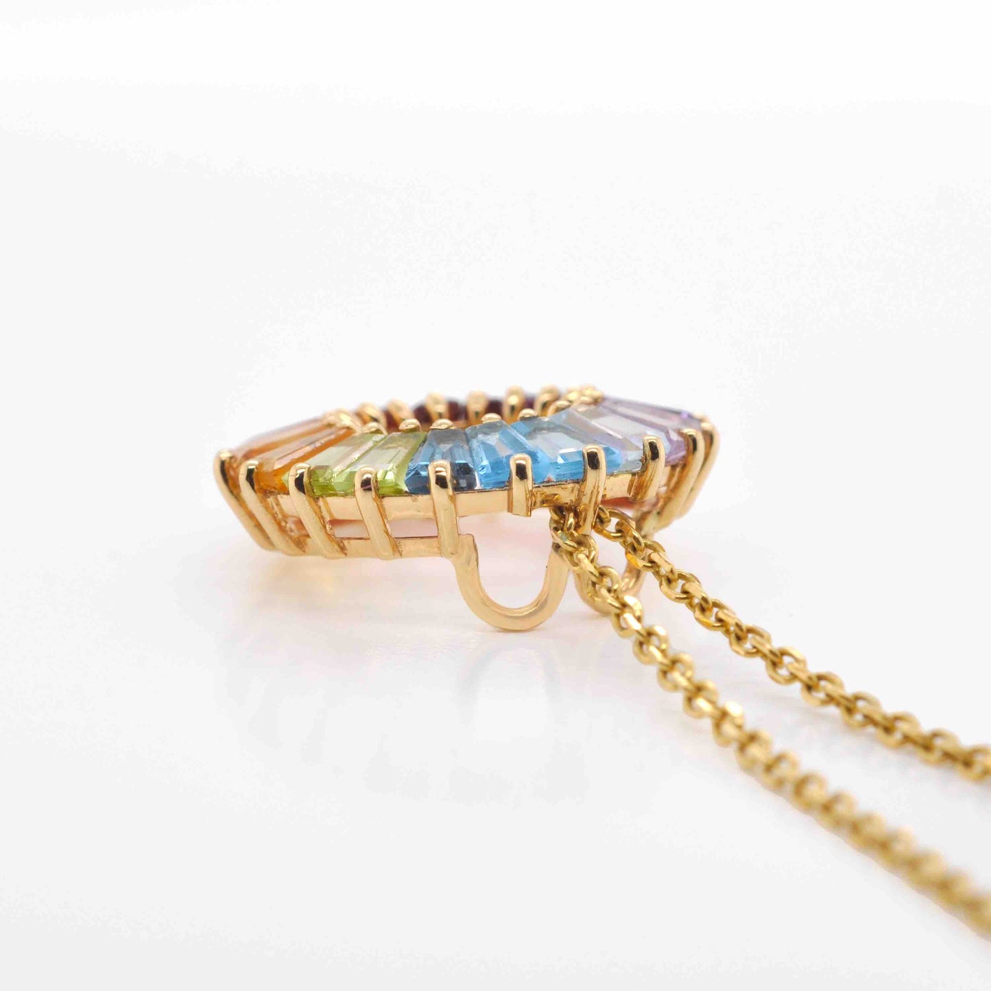 18K Gold Prong-set Rainbow Gemstones Circle Pendant Necklace - Vaibhav Dhadda Jewelry