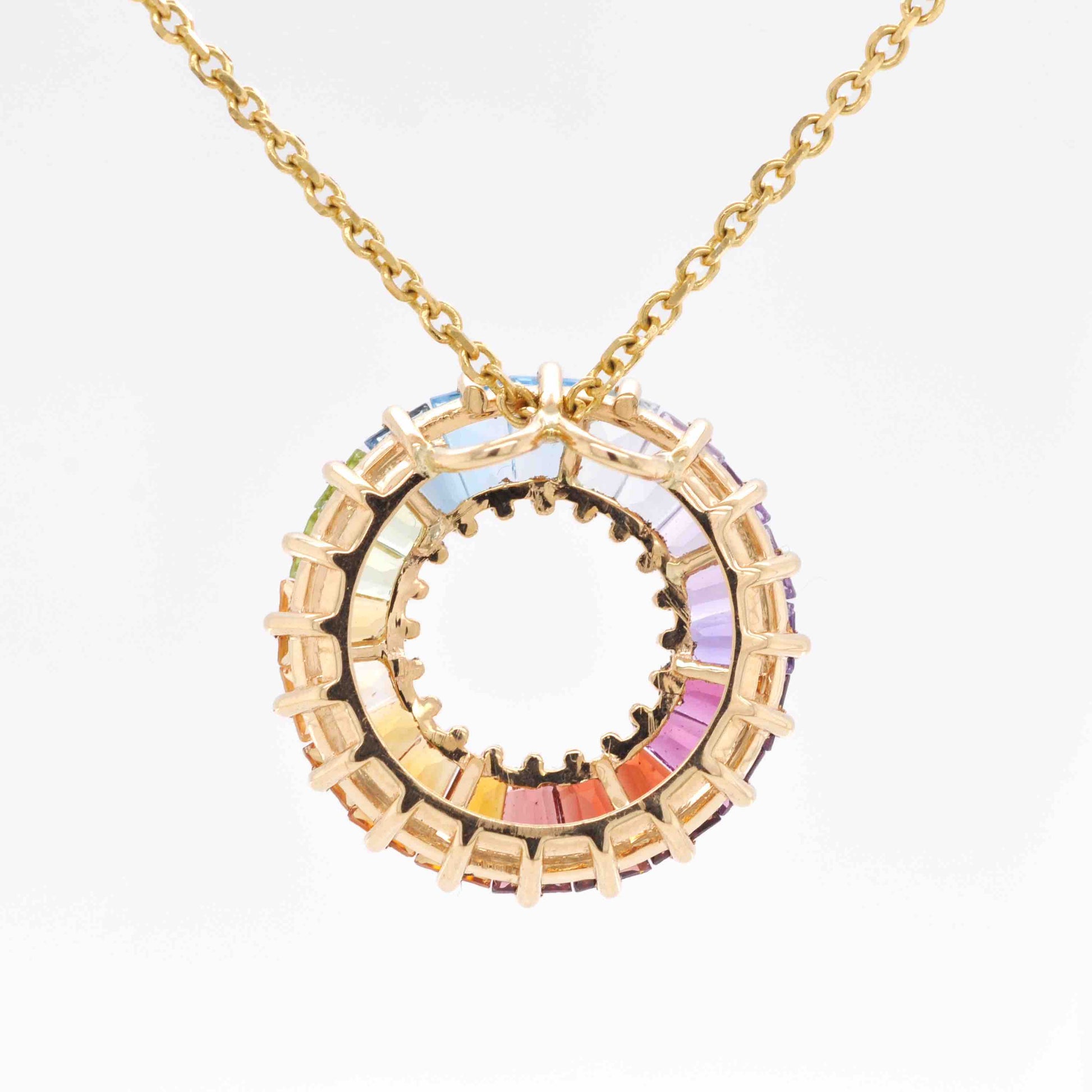 18K Gold Prong-set Rainbow Gemstones Circle Pendant Necklace - Vaibhav Dhadda Jewelry