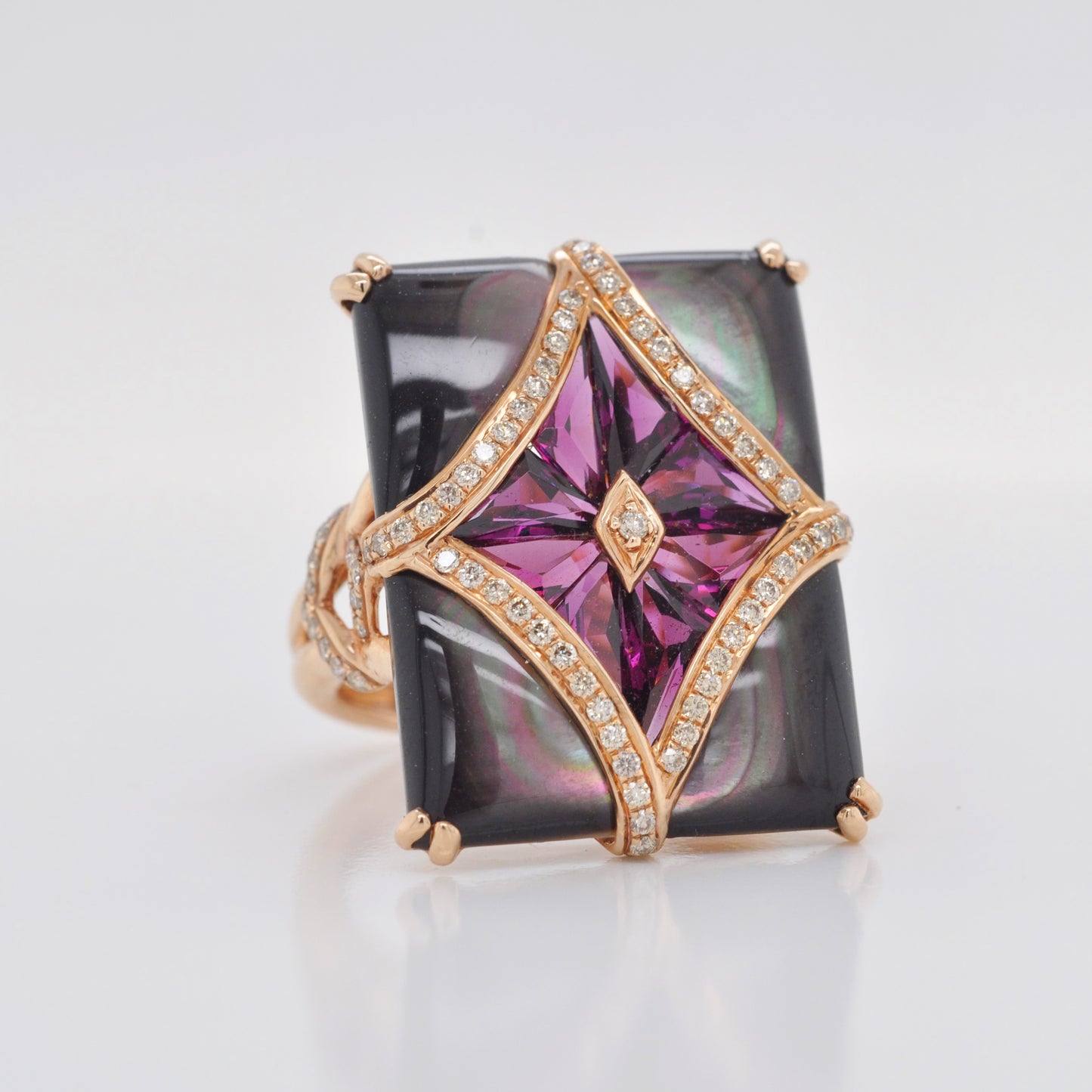 Black MOP & Rhodolite Ring