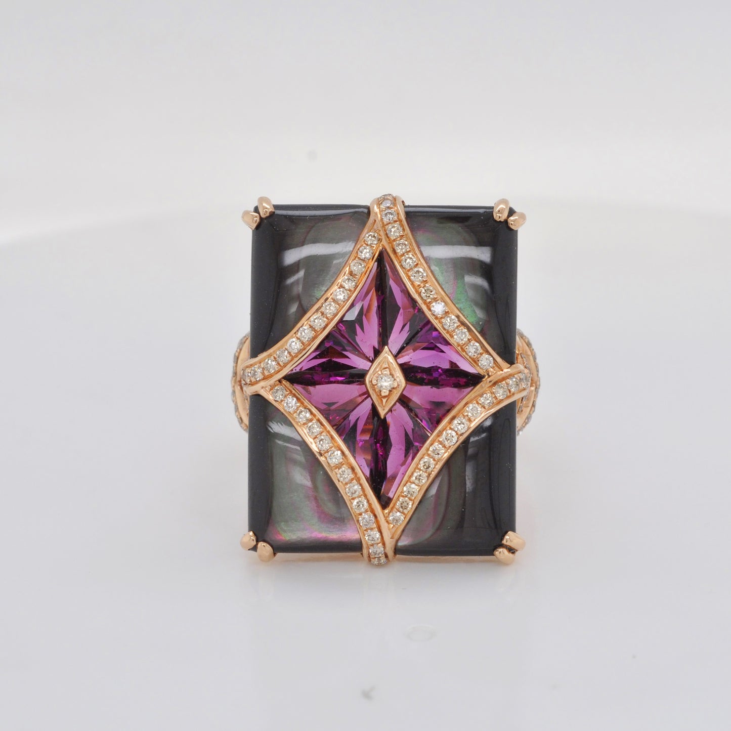 Black MOP & Rhodolite Ring