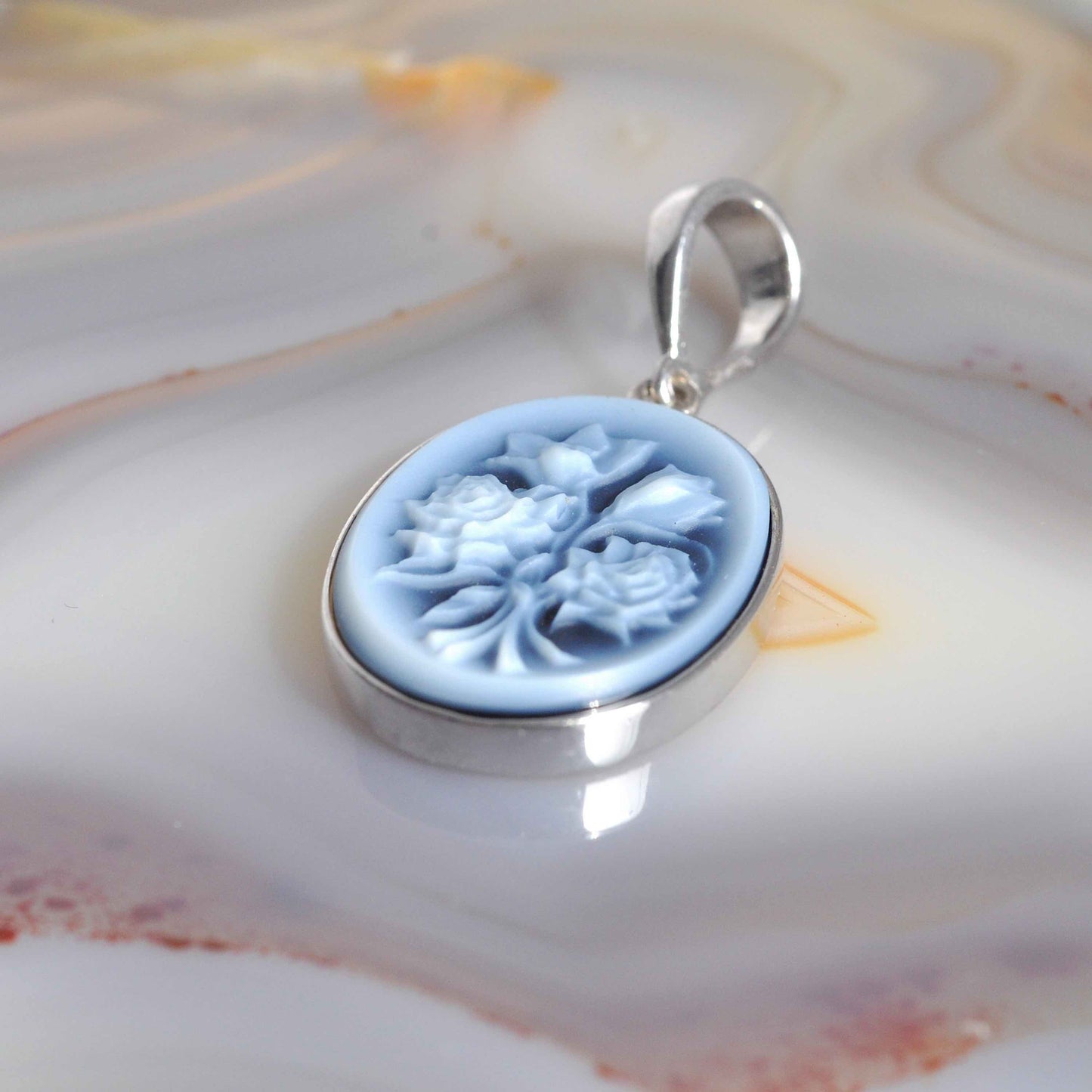 Sterling Silver Mughal Bouquet Cameo Pendant Necklace