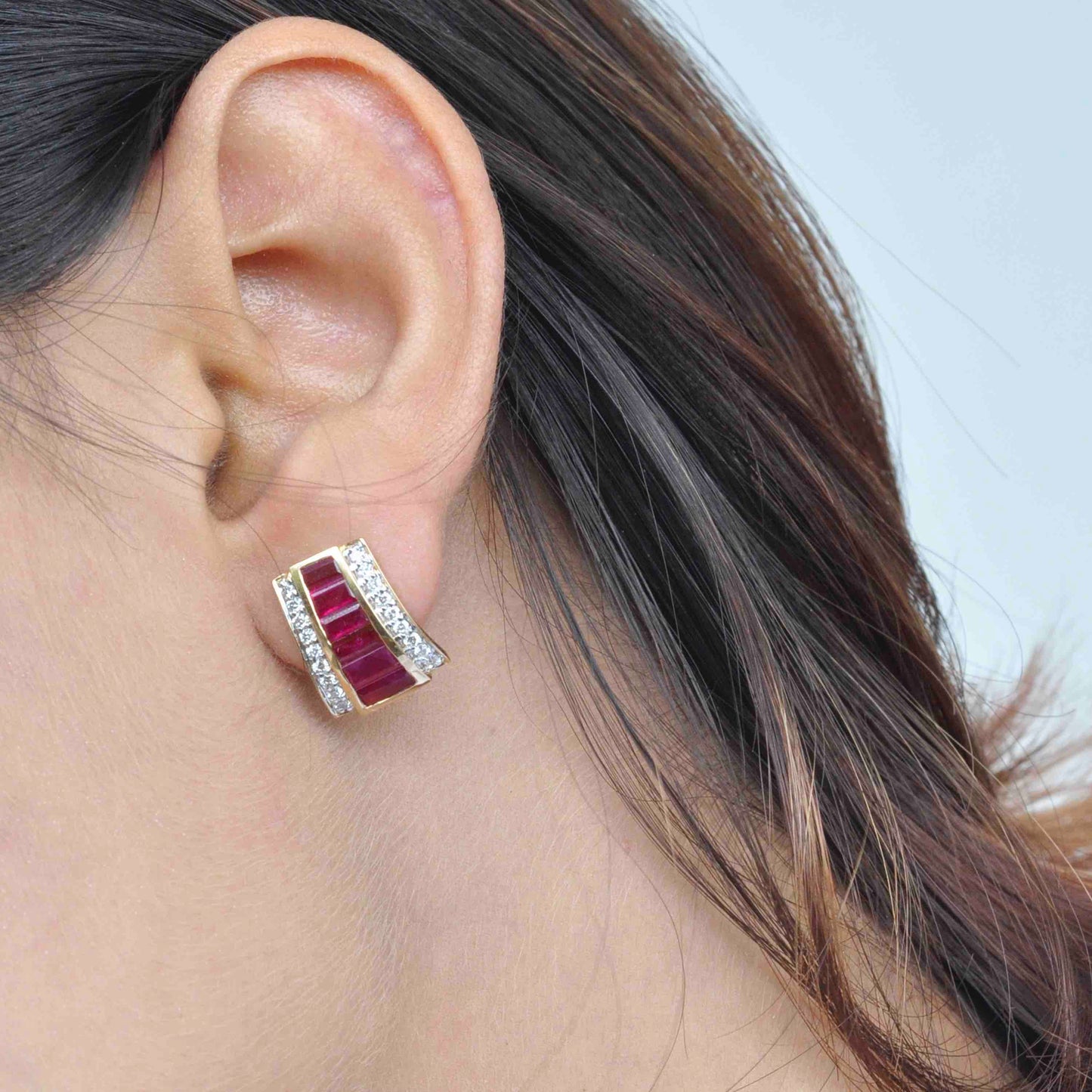 How to wear Ruby Baguette Stud Earrings