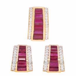 18K Gold Ruby Art Deco Pyramid Diamond Set - Vaibhav Dhadda Jewelry