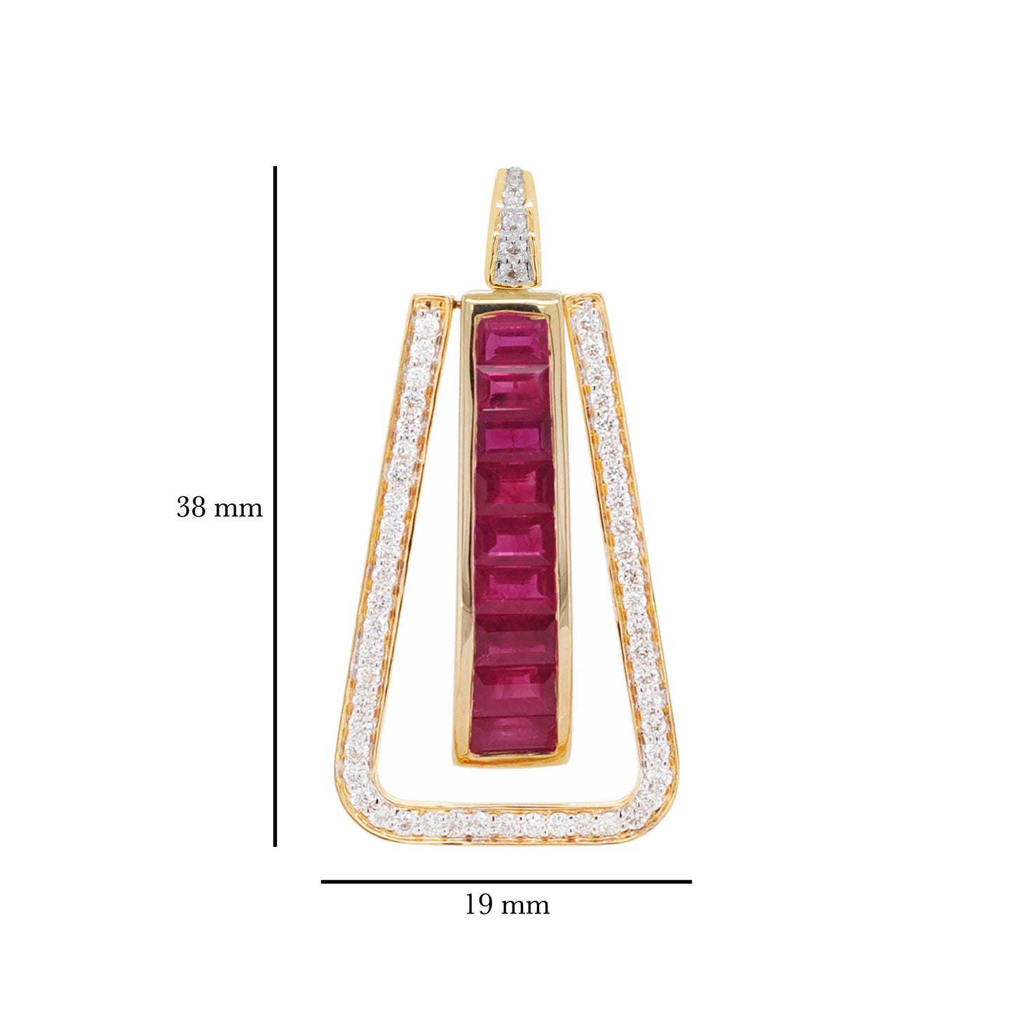 18K Gold Art Deco Channel-Set Ruby Diamond Pendant Necklace