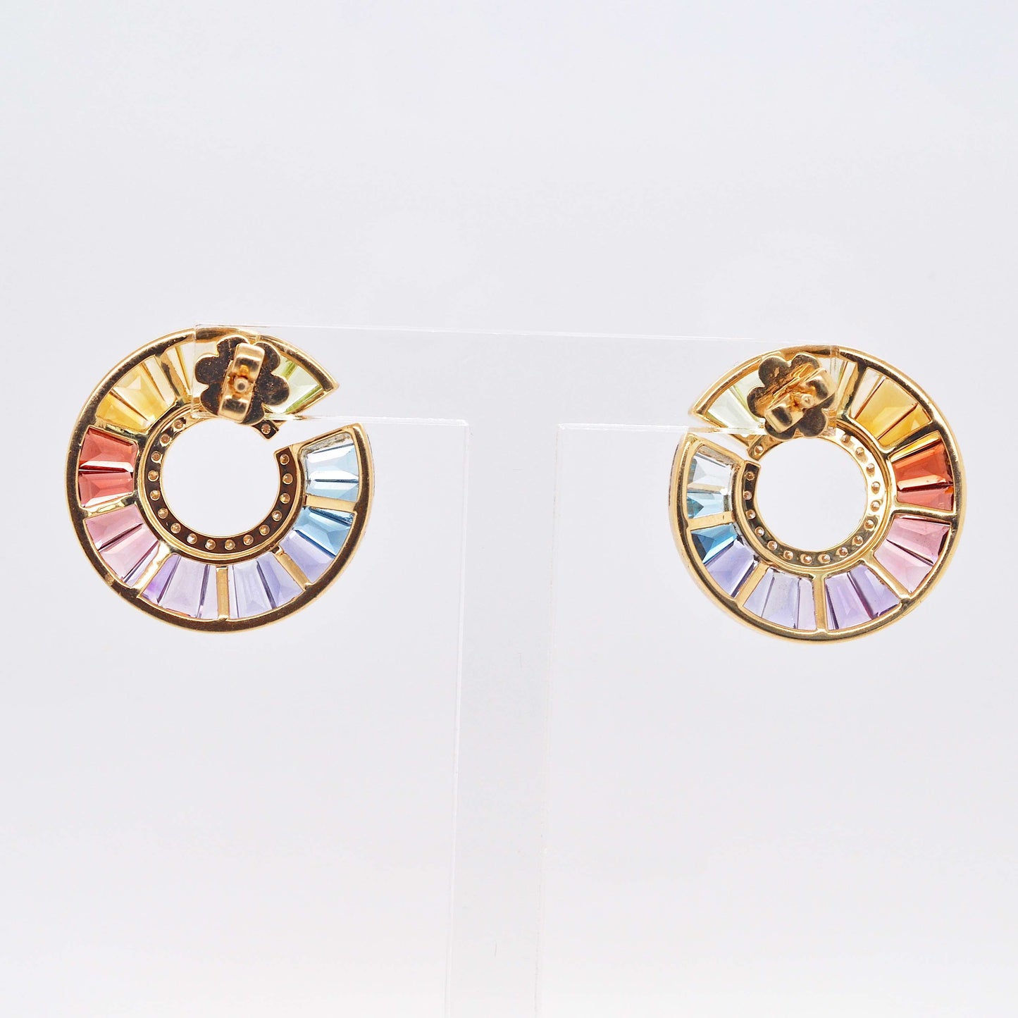 18K Gold Rainbow Curve Diamond Stud Earrings