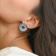 Circle Blue Topaz Curve Earrings