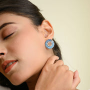 Circle Blue Topaz Curve Earrings