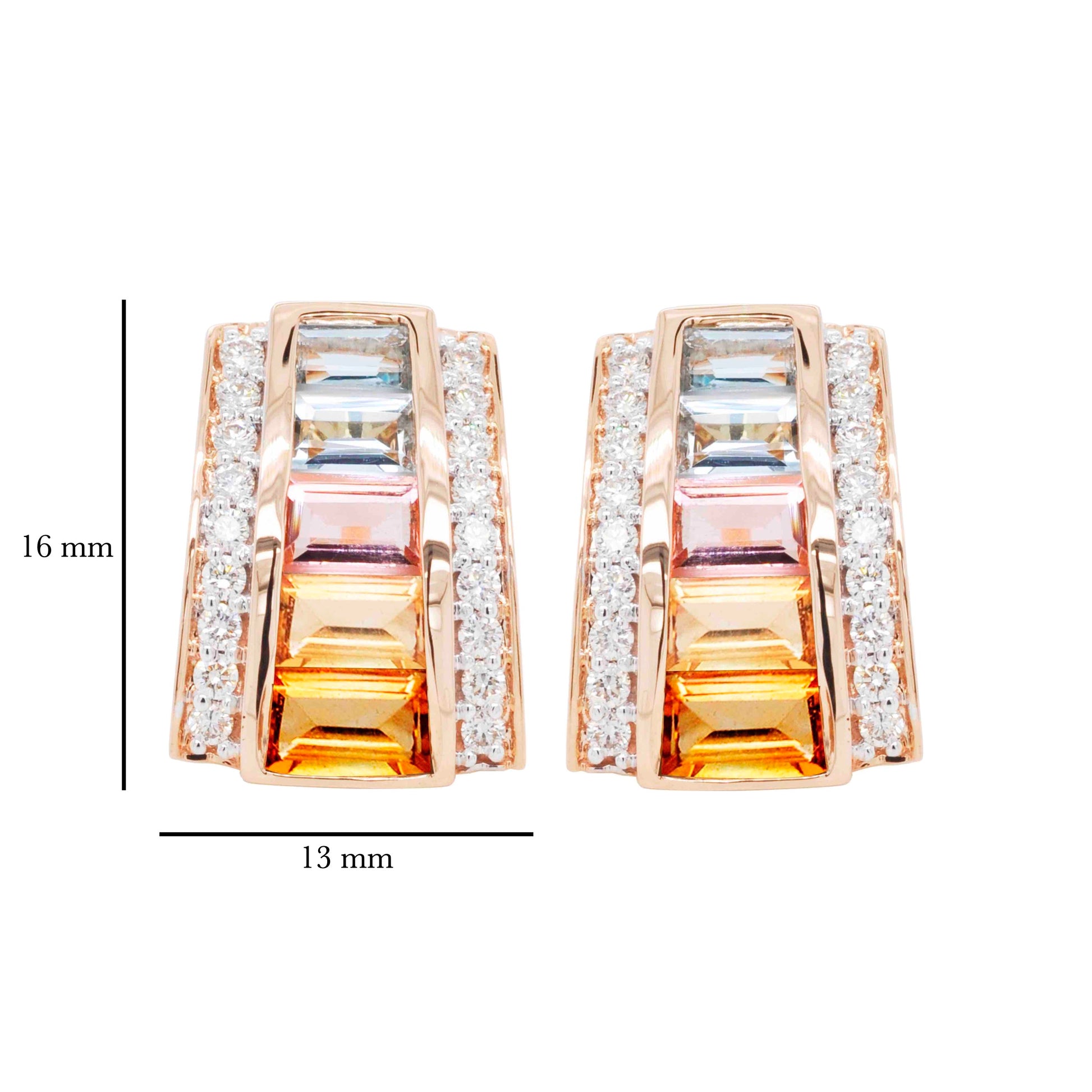 18K Gold Pyramid Rainbow Gemstones Diamond Stud Earrings - Vaibhav Dhadda Jewelry