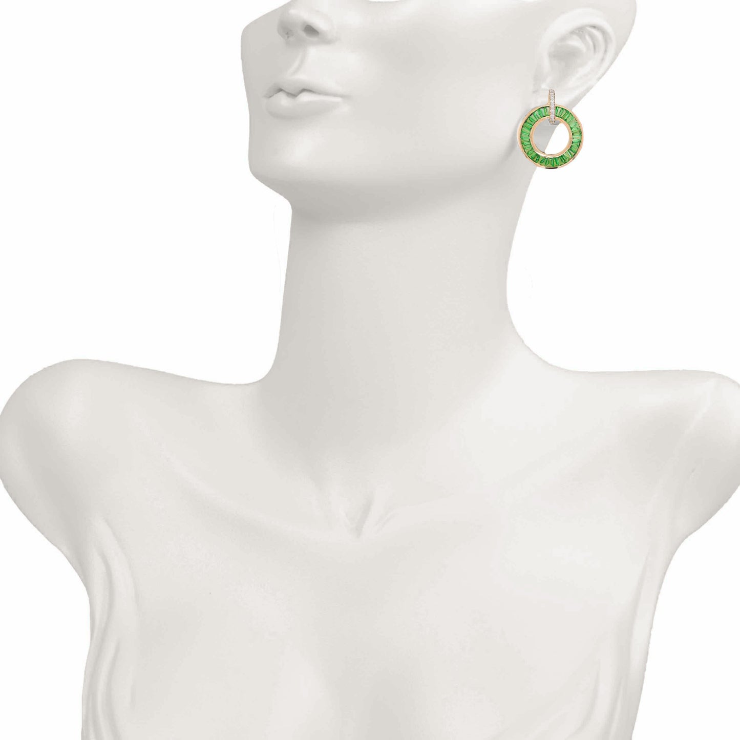 18K Gold Circle Tsavorite Taper Baguette Diamond Earrings - Vaibhav Dhadda Jewelry