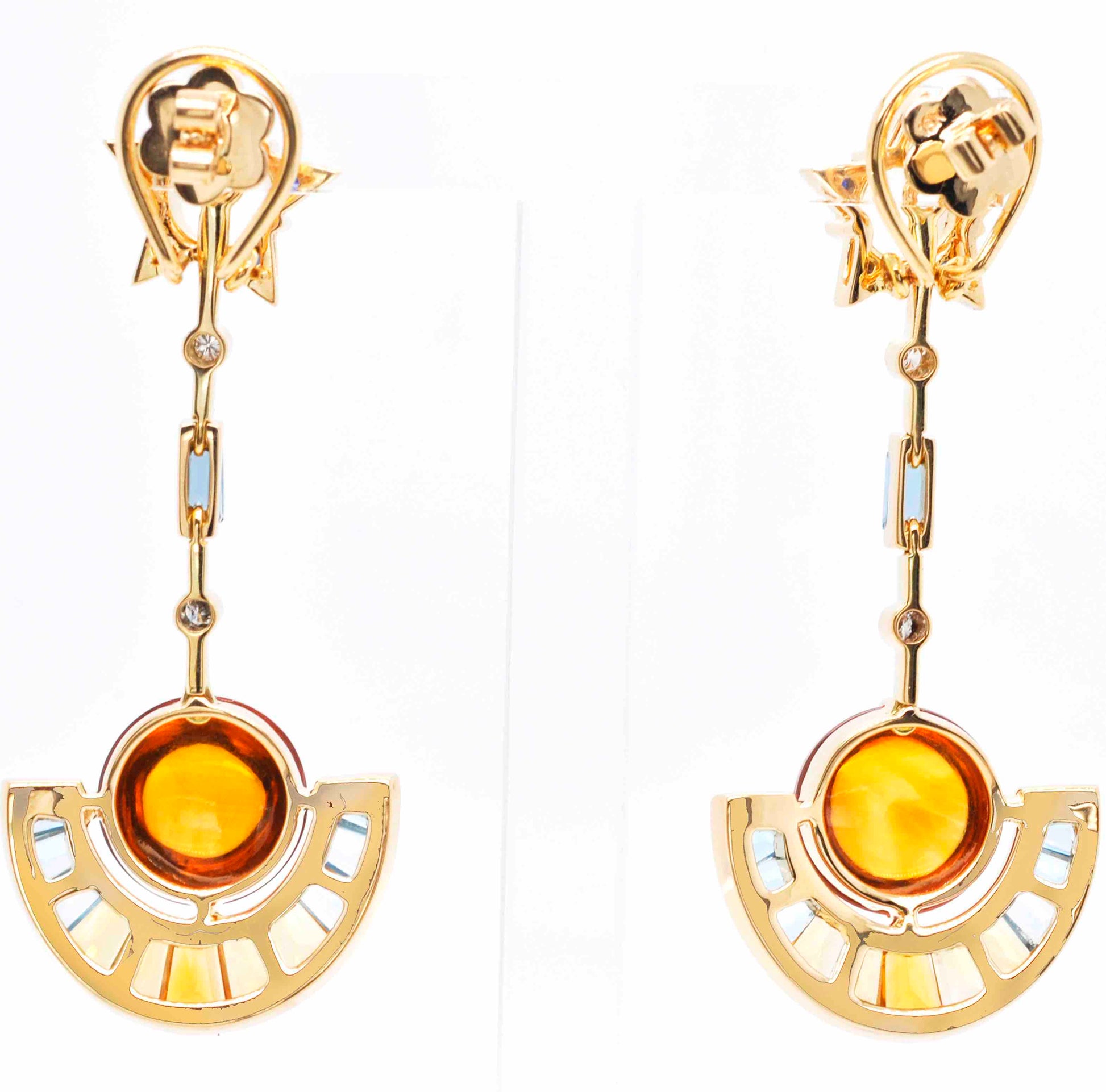 dangle earrings with citrine, topaz, and sapphire