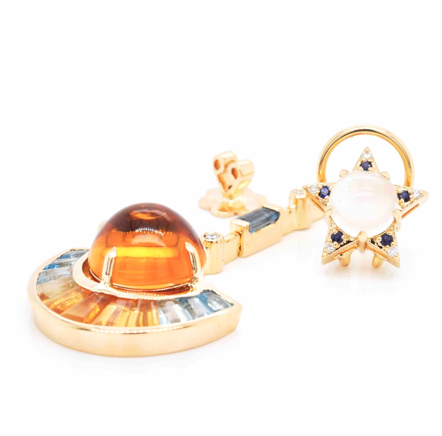 18K Gold Citrine Topaz Sapphire Twilight Dangle Earrings - Vaibhav Dhadda Jewelry