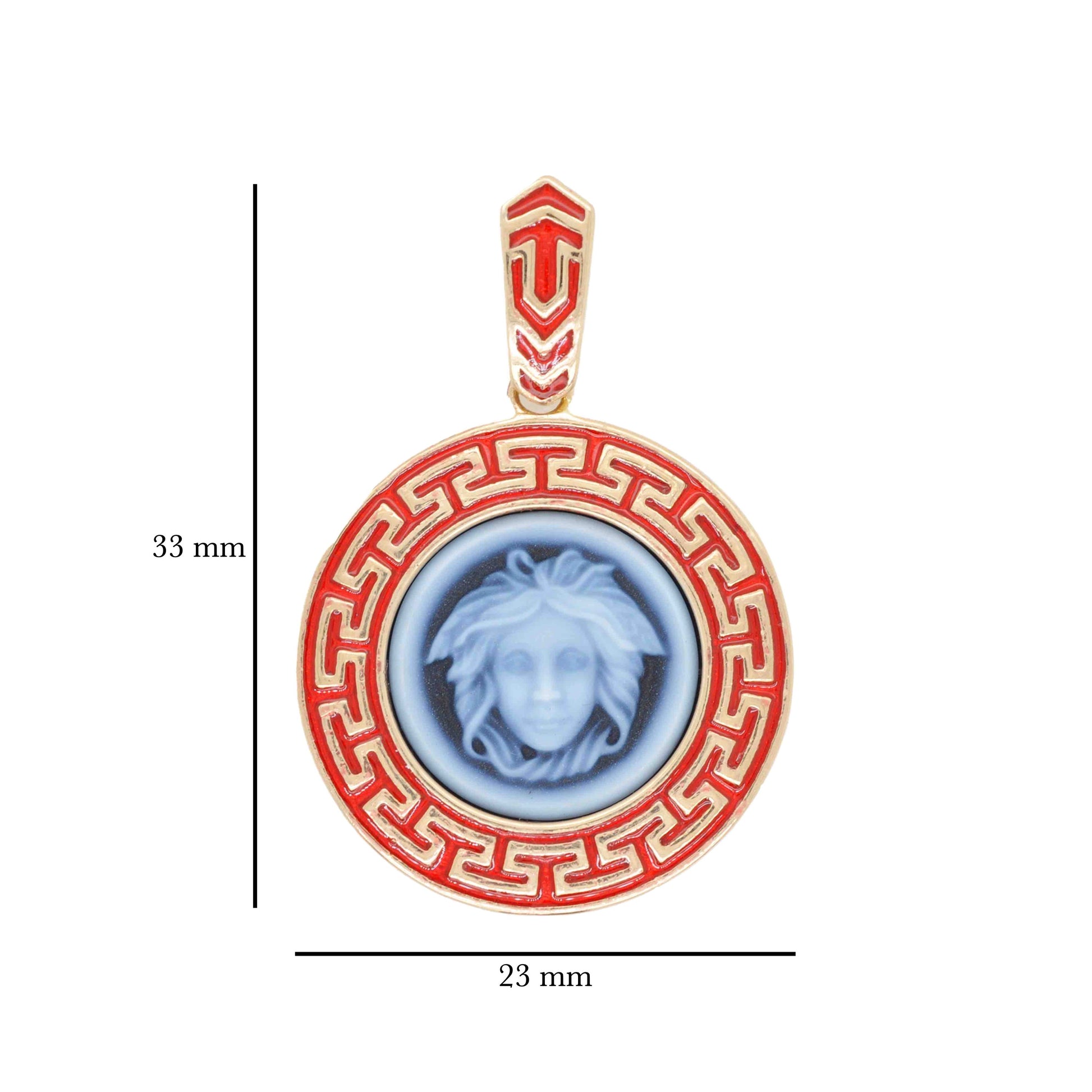 14K Gold Red Enamel Versace Medusa pendant Necklace - Vaibhav Dhadda Jewelry