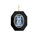 Gemini Twins Symbol Intricately Carved on Black Onyx Pendant.