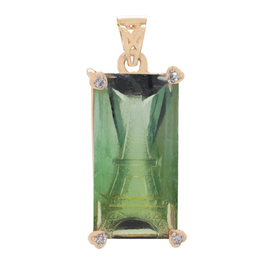 Hand-Carved Eiffel Tower Green Tourmaline Pendant