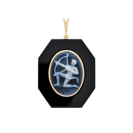 Sagittarius Archer Symbol Engraved on Black Onyx Pendant.