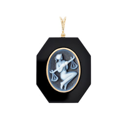 Libra Scales Symbol Elegantly Engraved on Black Onyx Pendant.