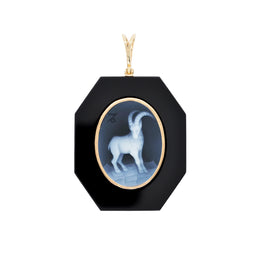 Capricorn Goat Symbol Finely Carved on Black Onyx Pendant.