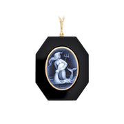 Aquarius Water Bearer Symbol Carved on Black Onyx Pendant.