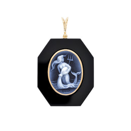 Aquarius Water Bearer Symbol Carved on Black Onyx Pendant.