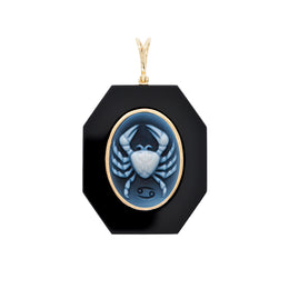 Cancer Crab Symbol Delicately Engraved on Black Onyx Pendant.