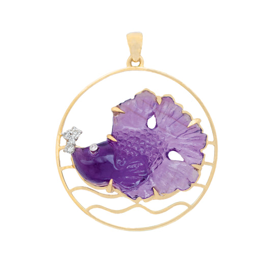Hand Carved Amethyst Fish Pendant