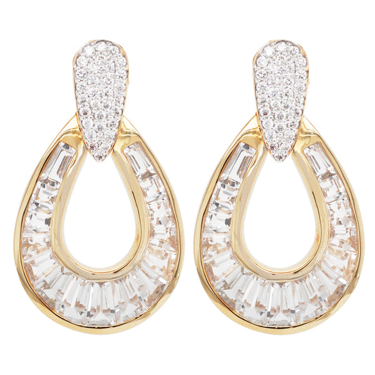 18K Gold White Topaz Diamond Doorknocker Earrings