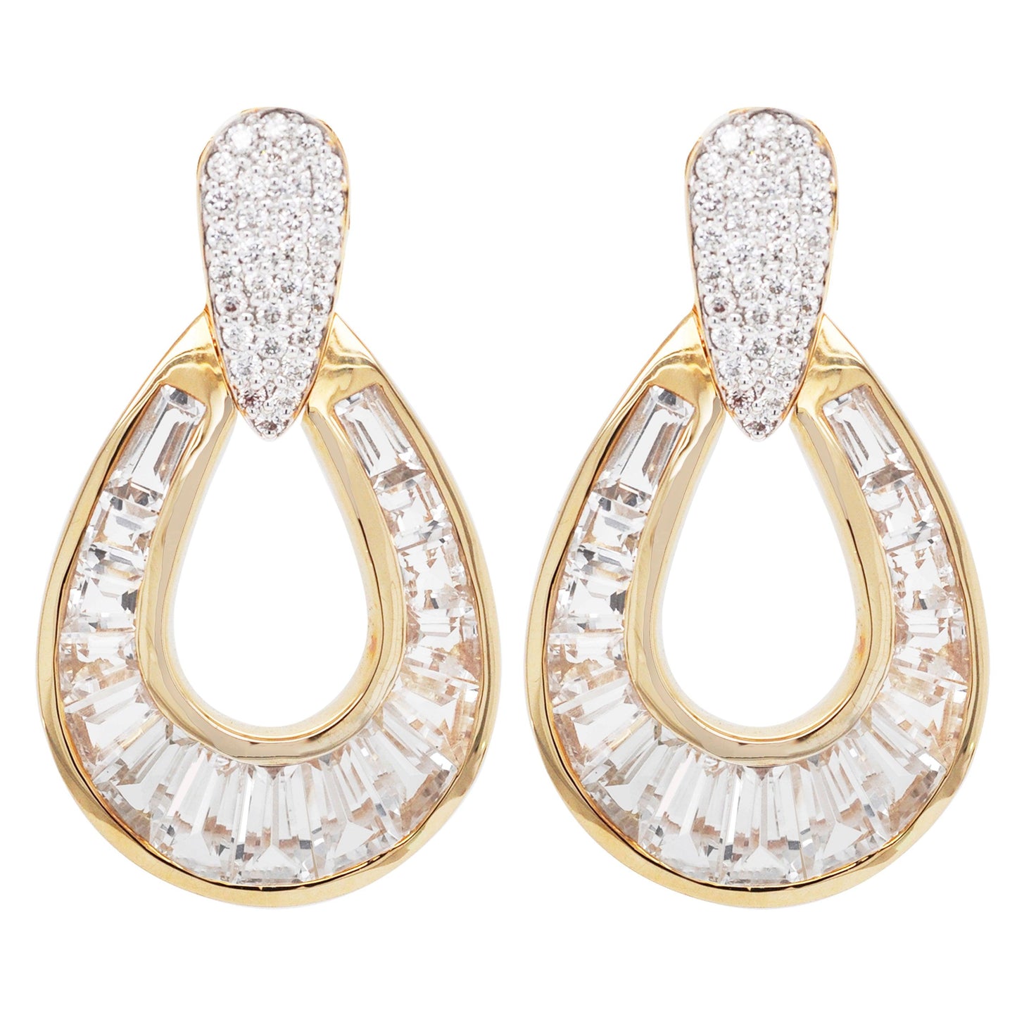 18K Gold White Topaz Diamond Doorknocker Earrings