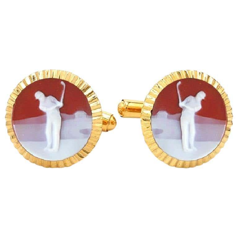 Red Chalcedony Golf Carving Agate Cufflinks - Vaibhav Dhadda Jewellery