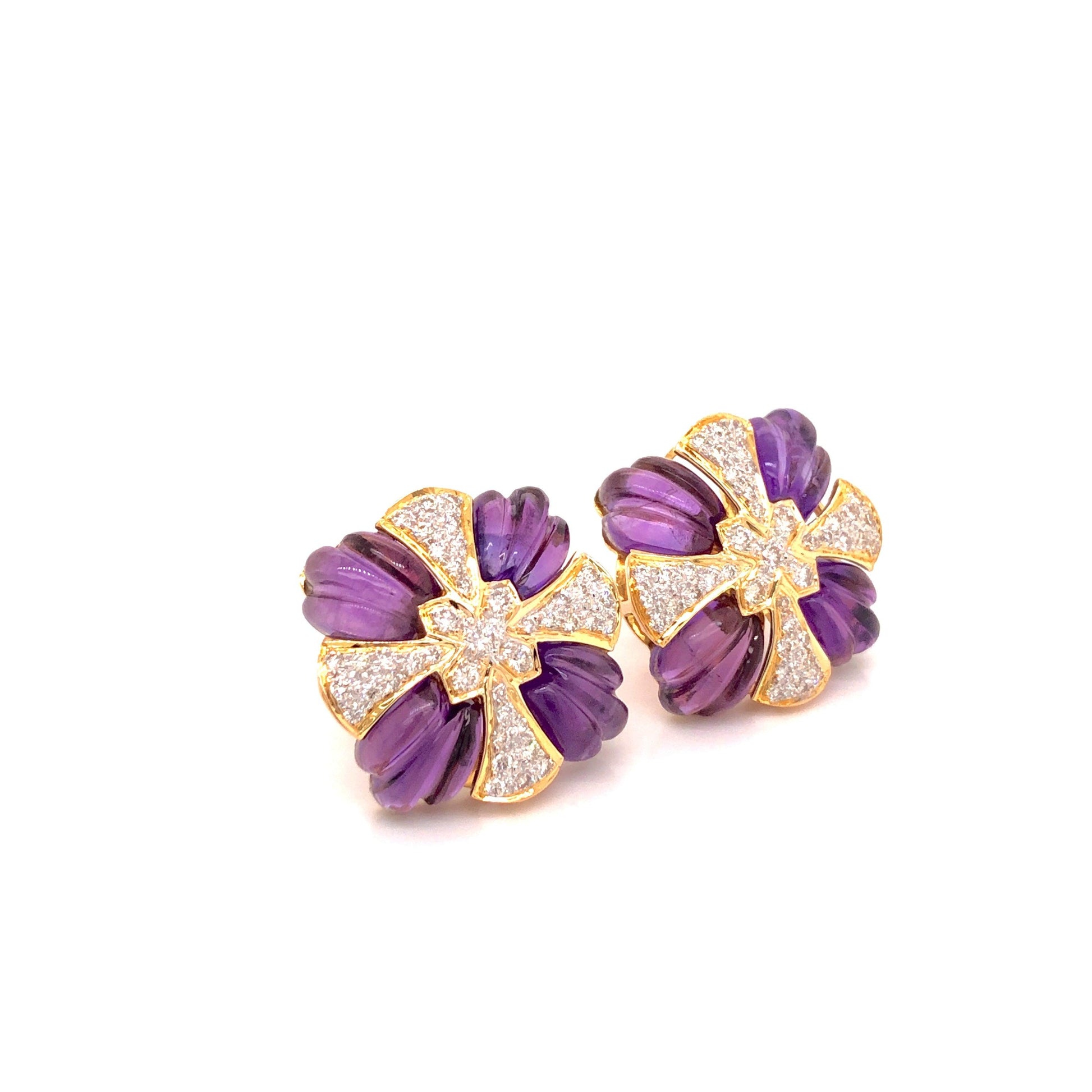 Amethyst Carving Stud Earrings - Vaibhav Dhadda Jewellery