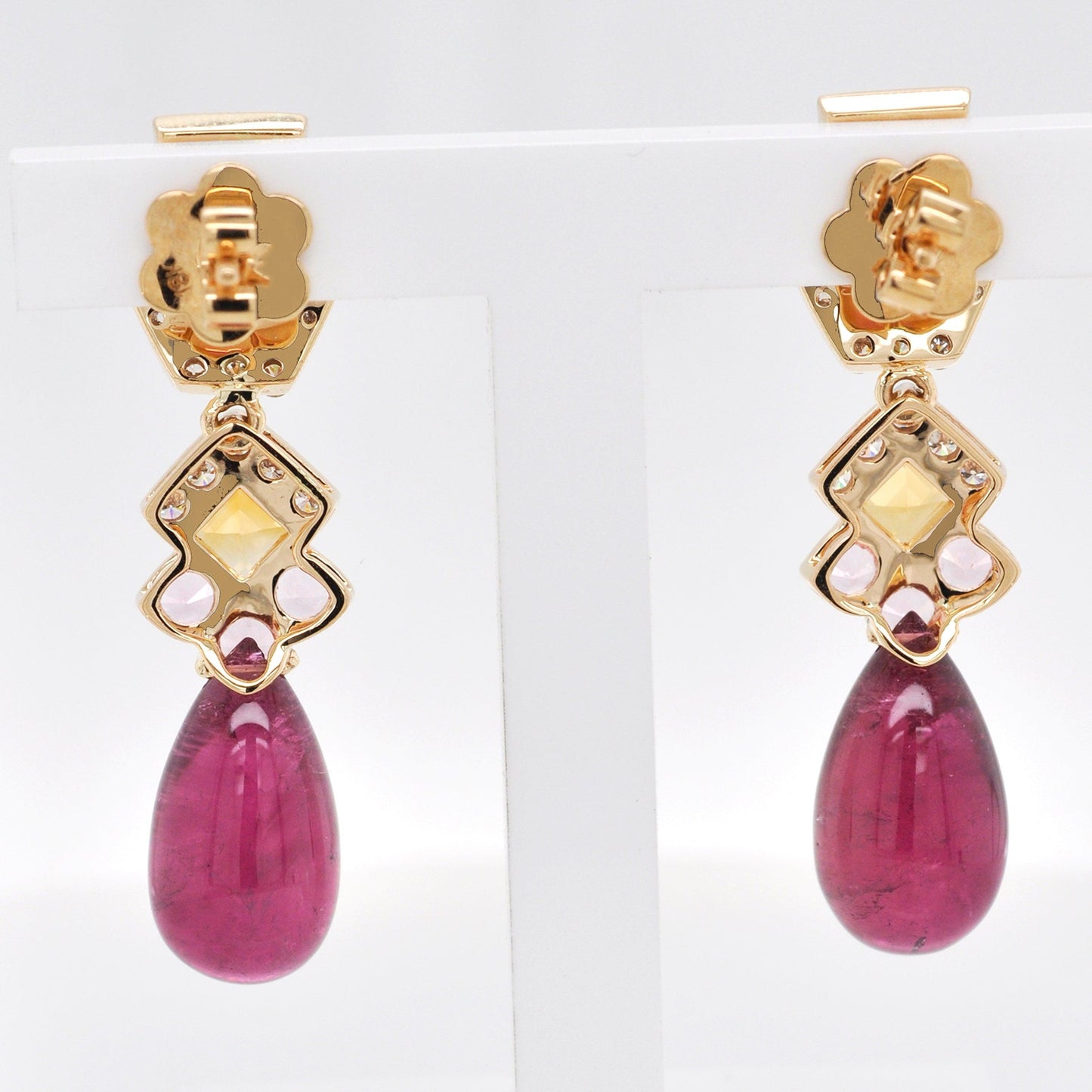 18K Gold Rubellite Drop Citrine Tourmaline Earrings - Vaibhav Dhadda Jewellery